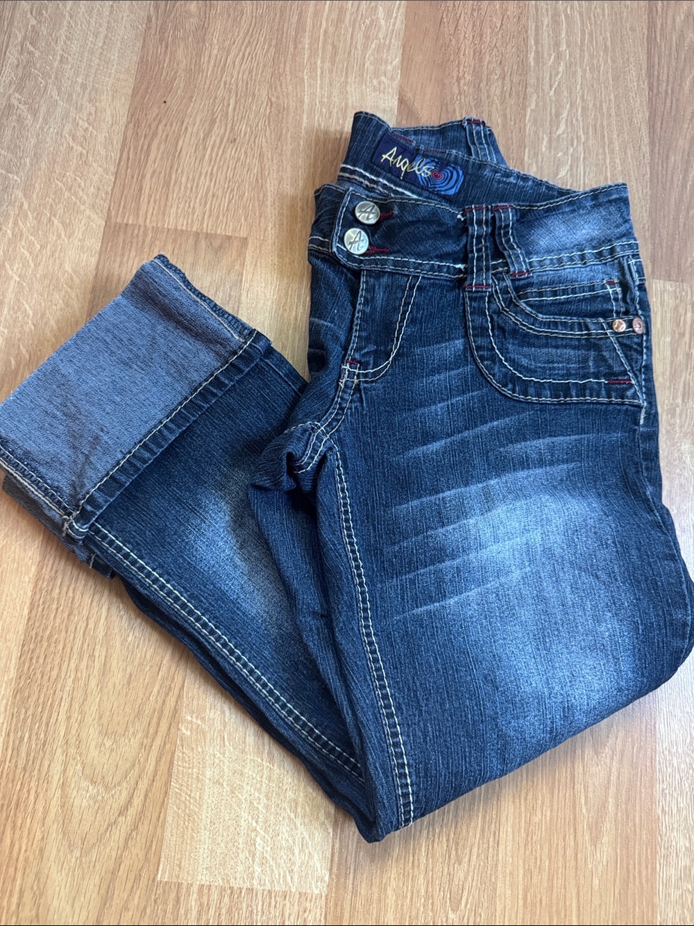 VTG Angels Y2K Low Rise Cuffed Denim Capri Jeans Size 7
